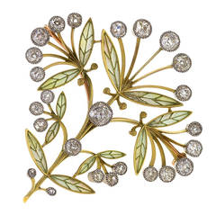 Vever Art Nouveau Plique à Jour Diamant-Gold-Platin-Anhänger/Brosche