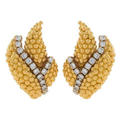 David Webb Diamond Gold Leaf Earrings