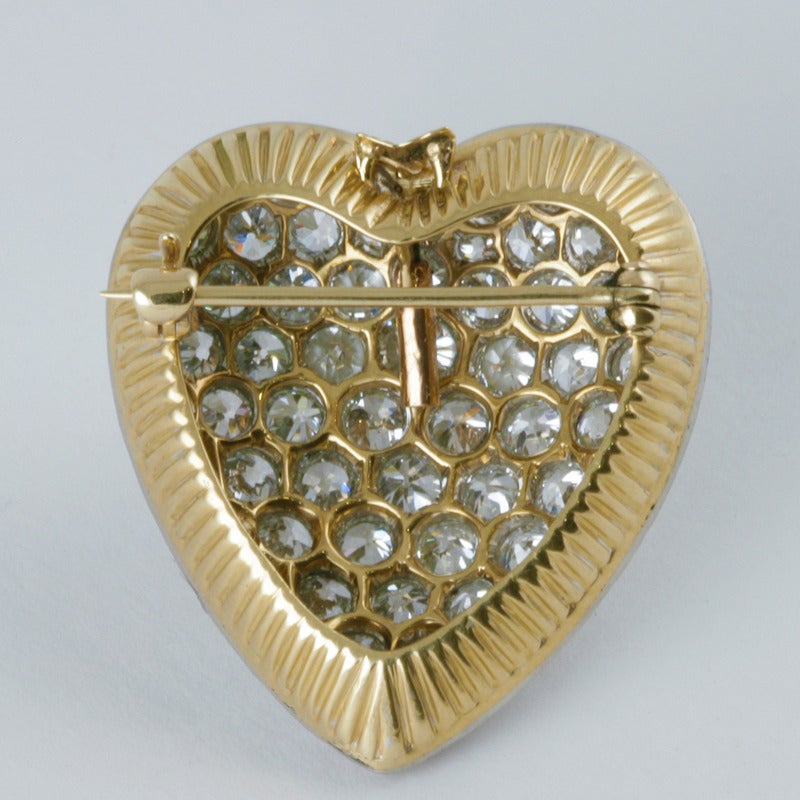 Mid-20th Century Diamond Gold Platinum Heart Brooch/Pendant