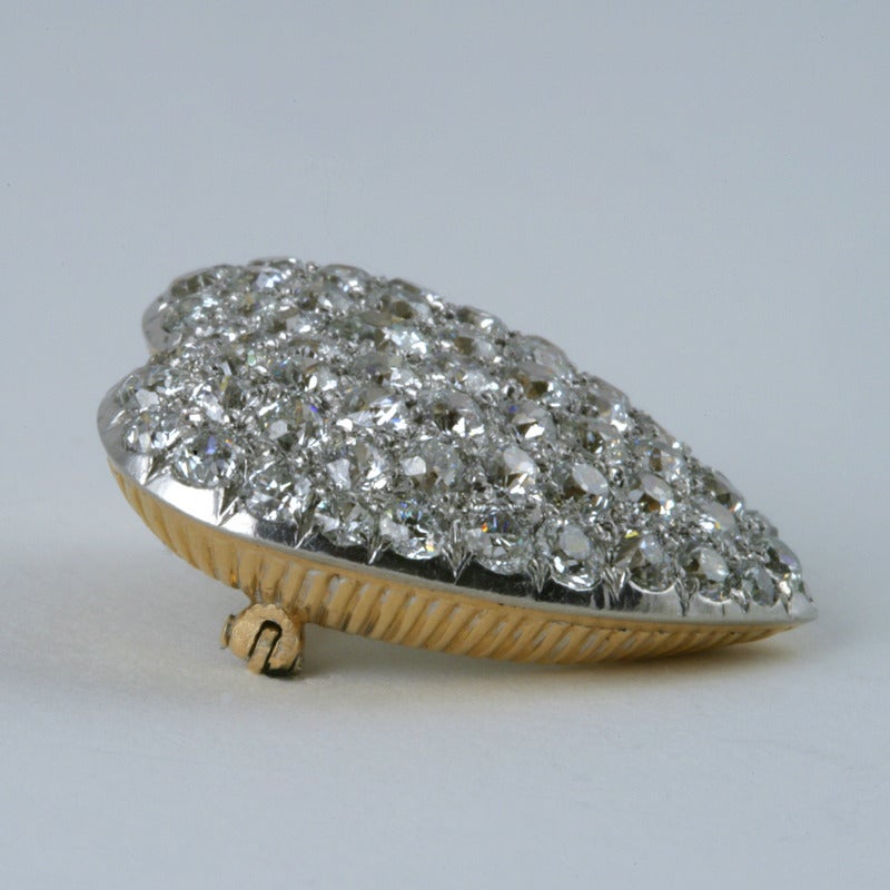 Women's Mid-20th Century Diamond Gold Platinum Heart Brooch/Pendant