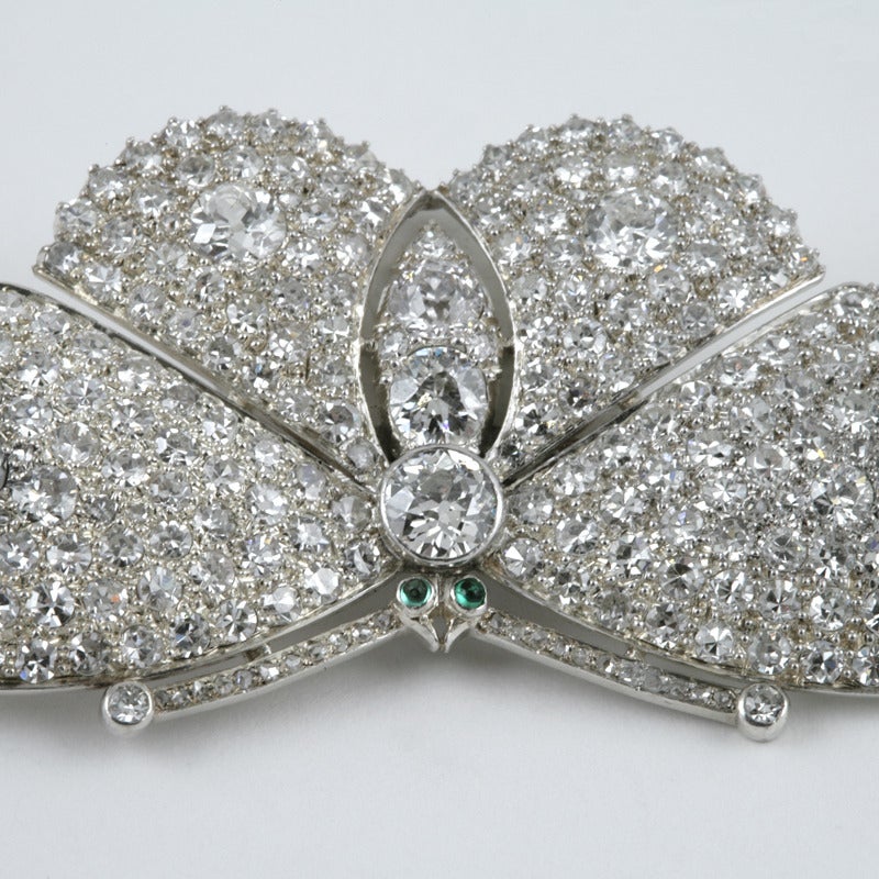 Late Art Deco Diamond Platinum Moth Brooch In Excellent Condition In New York, NY