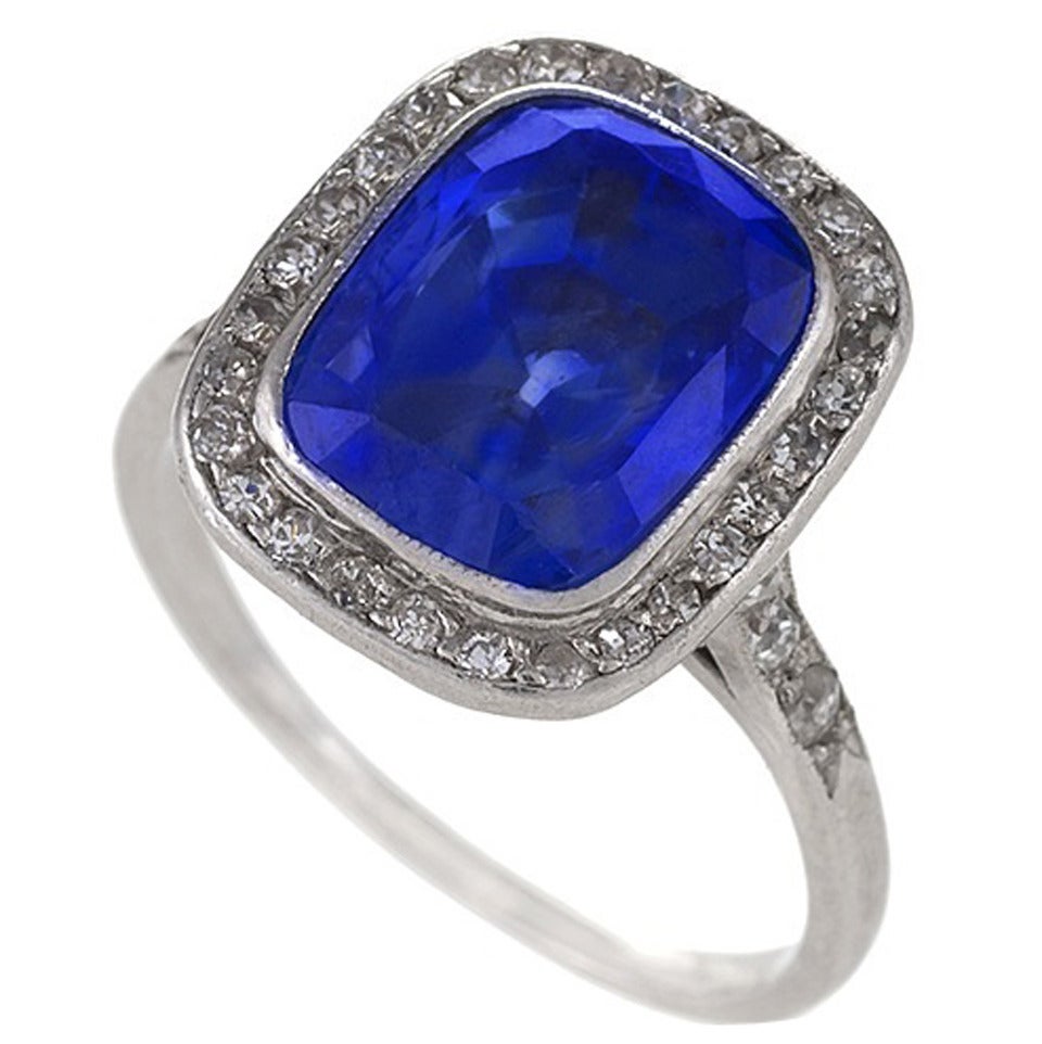 French Art Deco Sapphire Diamond Platinum Ring