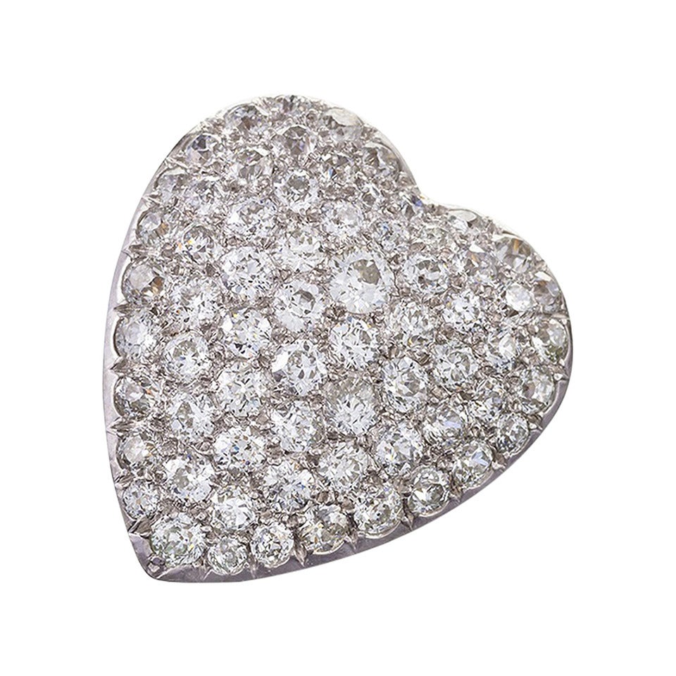 Mid-20th Century Diamond Gold Platinum Heart Brooch/Pendant