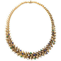 Birks French Diamond, Sapphire and Emerald Garland Necklace