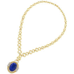 David Webb Gold Pendant Necklace with Diamond and Lapis Lazuli