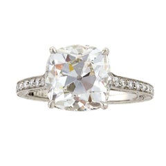 Antique Cushion-Cut 4.07 Carat GIA Certified Diamond and Platinum Ring