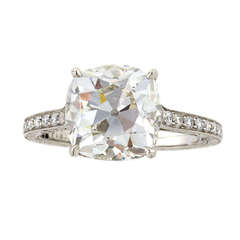Antique Cushion-Cut 4.07 Carat GIA Certified Diamond and Platinum Ring 1