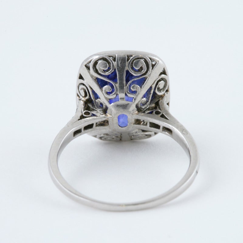 Women's French Art Deco Sapphire Diamond Platinum Ring