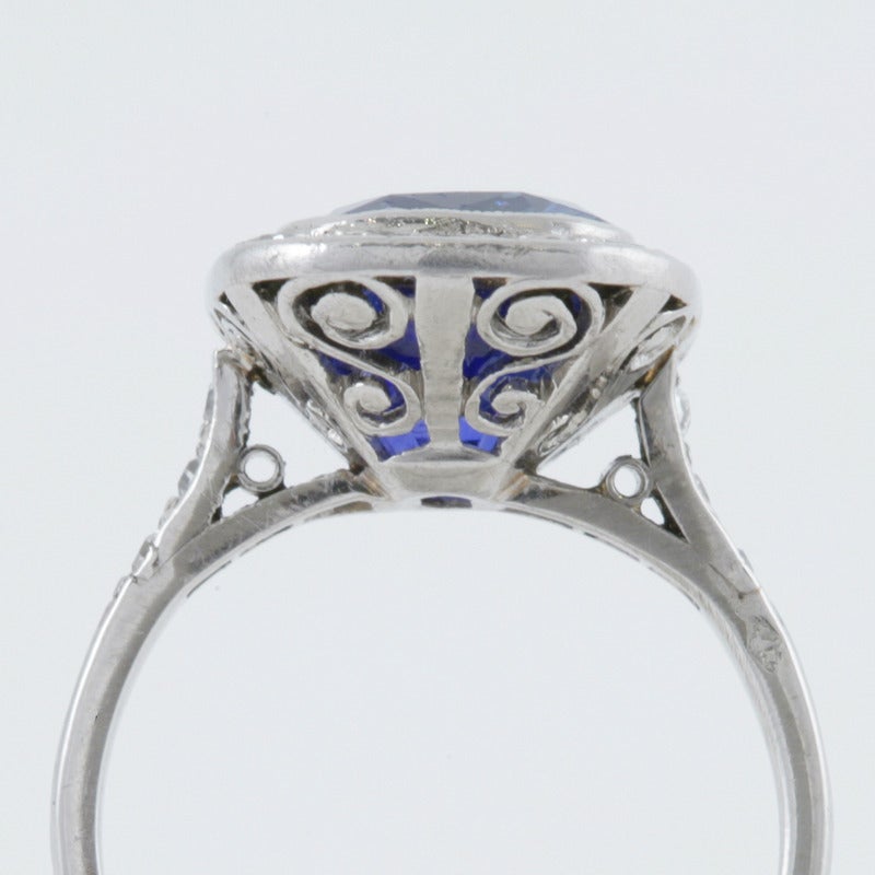 French Art Deco Sapphire Diamond Platinum Ring 1