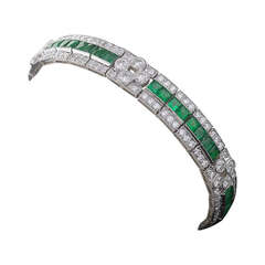 Harry Winston Diamond, Emerald and Platinum Floral Line Bracelet