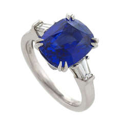 Cushion-Cut Blue Ceylon Sapphire Diamond Platinum Ring