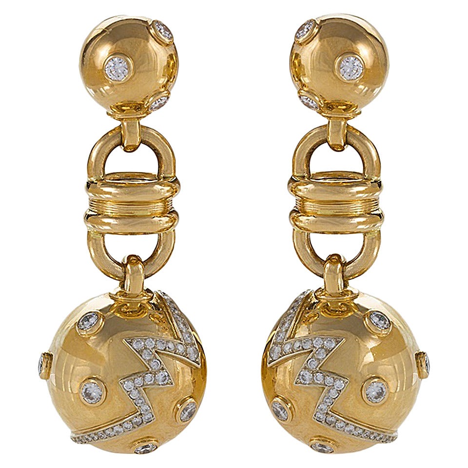 Tiffany & Co. Paloma Picasso Diamond Gold Lightning Bolt Earrings