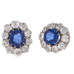 Antique Sapphire Diamond Gold Cluster Earrings