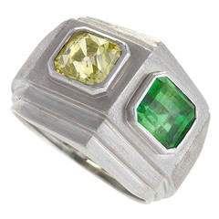 Trabert & Hoeffer Mauboussin Art Deco Emerald Diamond and Platinum Ring 3