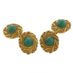 Art Nouveau Green Chrysophrase and Gold Cuff Links