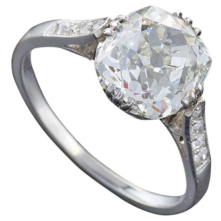 Antique GIA Cert 3.37 Carat Old Mine Brilliant Cut Diamond Platinum