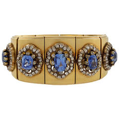 Mellerio dits Meller Französisch Antike Blauer Saphir Diamant und Gold Armband
