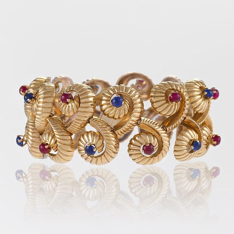 French 1950's Ruby Sapphire Gold Bracelet 3