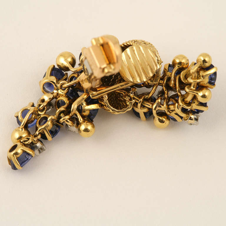 Marchak Paris Mid-20th Century Sapphire Diamond and Gold Ear Rings