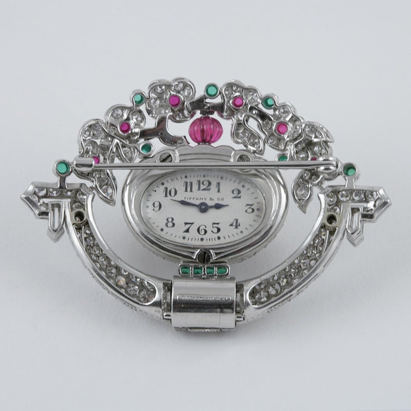 Tiffany & Co. Diamond and Colored Gem-Set Concealed Watch Brooch  In Excellent Condition In New York, NY