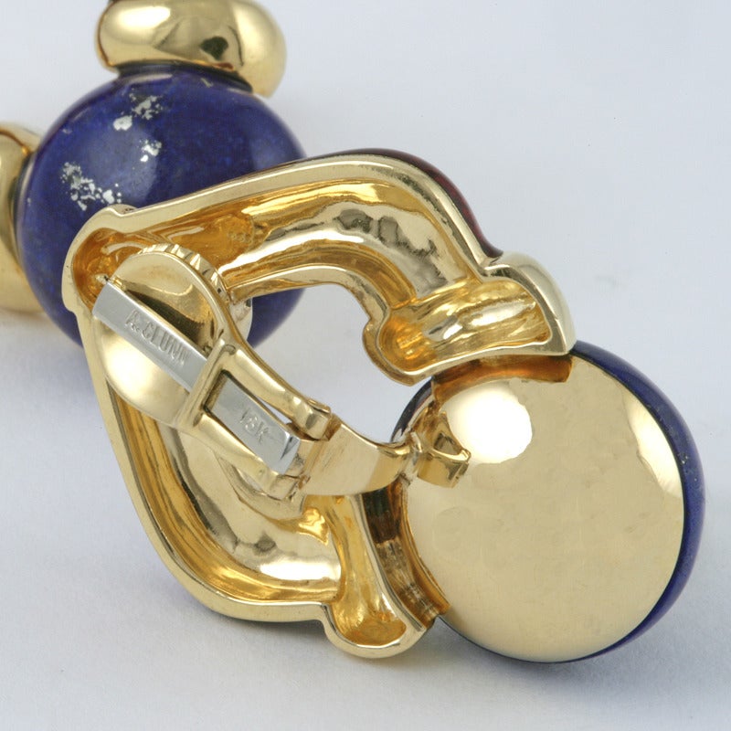 Andrew Clunn 1960's Enamel Lapis Gold Earrings In Excellent Condition In New York, NY