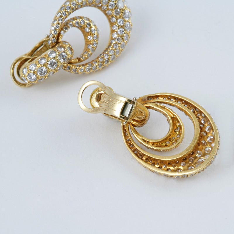 1970s Van Cleef & Arpels Diamond Gold Door Knocker Hoop Earrings