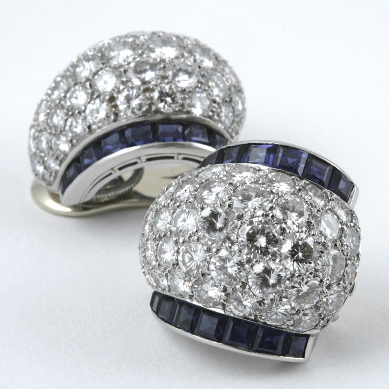 Women's 1960s Van Cleef & Arpels Sapphire Diamond Platinum Earrings