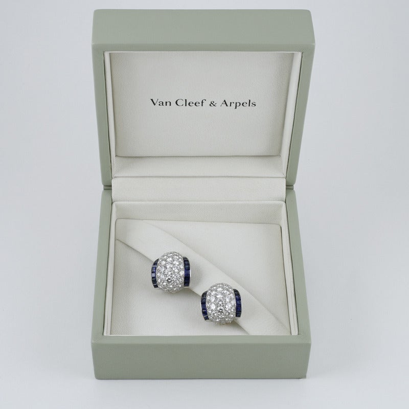 1960s Van Cleef & Arpels Sapphire Diamond Platinum Earrings 1
