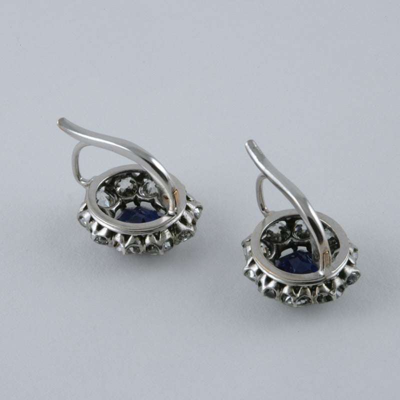 Women's Antique Sapphire Diamond Gold Cluster Earrings