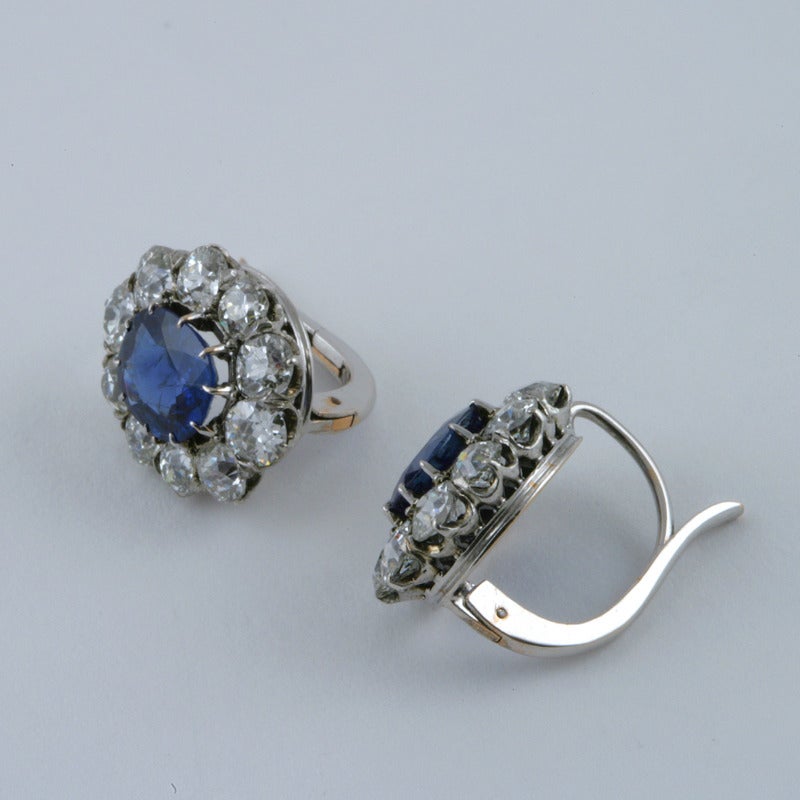 Antique Sapphire Diamond Gold Cluster Earrings 1