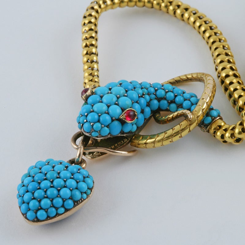 Women's Tessier London Antique Turquoise Ruby Gold Snake Necklace
