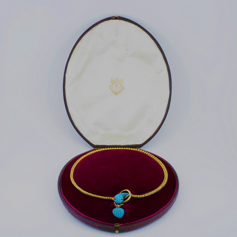 Tessier London Antique Turquoise Ruby Gold Snake Necklace 2