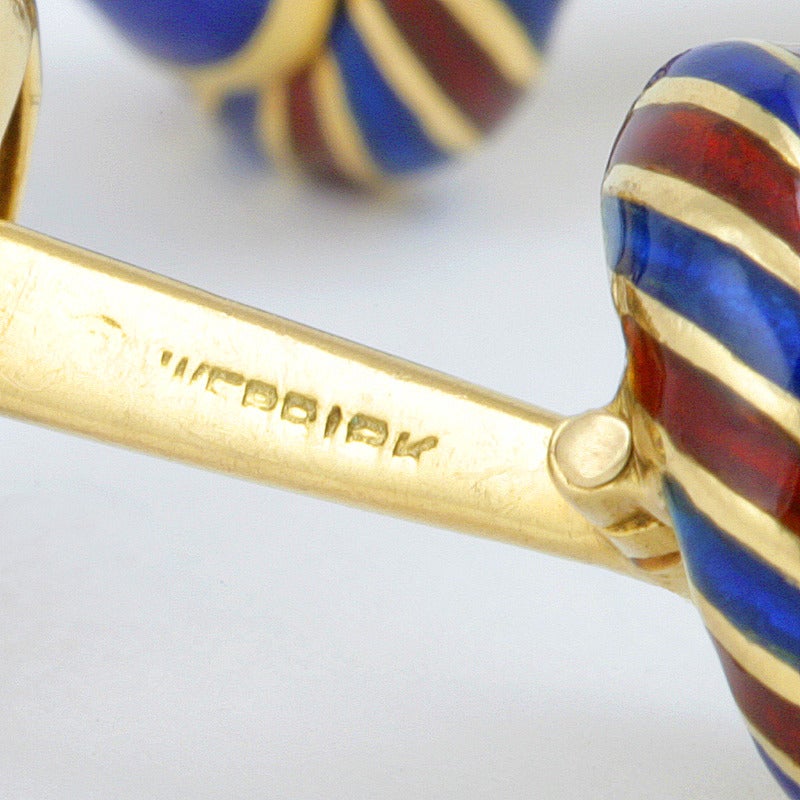 David Webb Mid-20th Century Enamel Gold Turban Motif Cuff Links In Excellent Condition In New York, NY