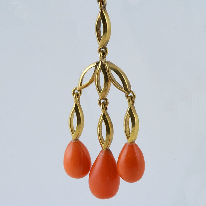 Women's Antique Coral and Gold Girandole Earrings