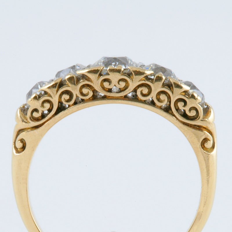 Women's Antique English Diamond Gold Five Stone Ring