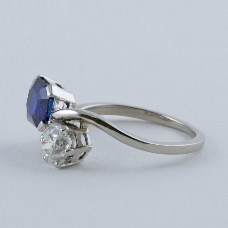 1960's Blue Sapphire Diamond and Platinum 