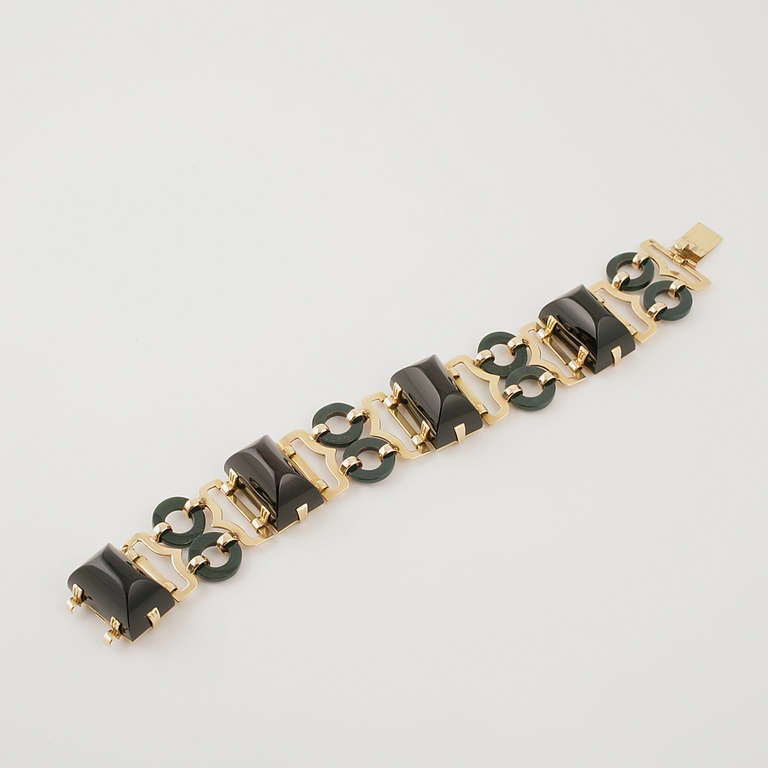 Women's Mid-20th Century Onyx Bloodstone and Gold Link Bracelet