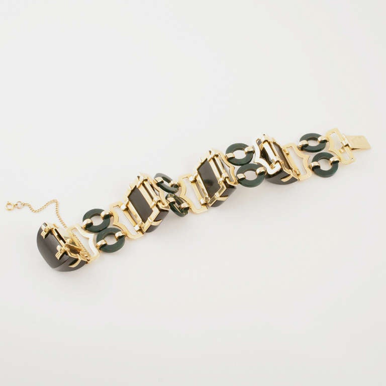 Mid-20th Century Onyx Bloodstone and Gold Link Bracelet 1