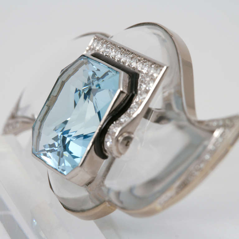 Mauboussin Art Deco Aquamarine Rock Crystal Diamond Platinum Brooch at ...