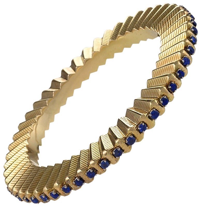 1950s Cartier Paris Sapphire Gold Bangle