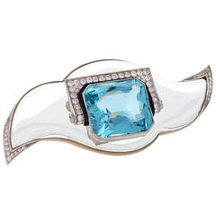 Mauboussin Art Deco Aquamarine Rock Crystal Diamond Platinum Brooch