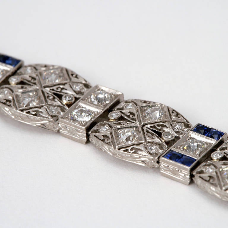 Women's C. D. Peacock Art Deco Sapphire Diamond Platinum Bracelet