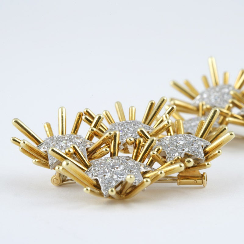 Verdura Mid-20th Century Diamond Gold Platinum Pair of “Pleiades” Brooches 2