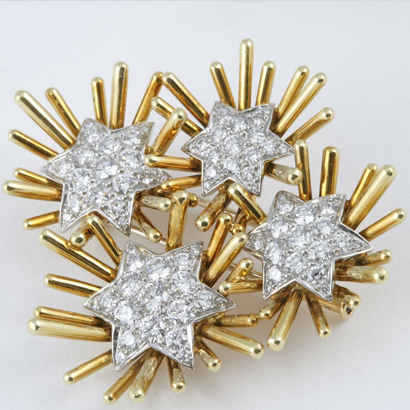 Verdura Mid-20th Century Diamond Gold Platinum Pair of “Pleiades” Brooches 3
