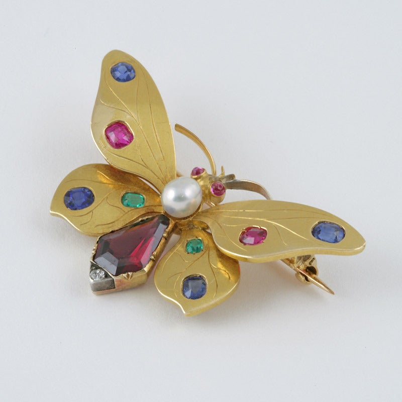 Women's Austrian Art Nouveau Jeweled Butterfly Brooch