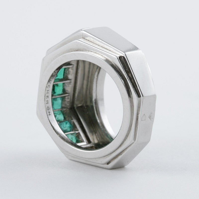 Women's Boucheron Art Deco Emerald Platinum Ring