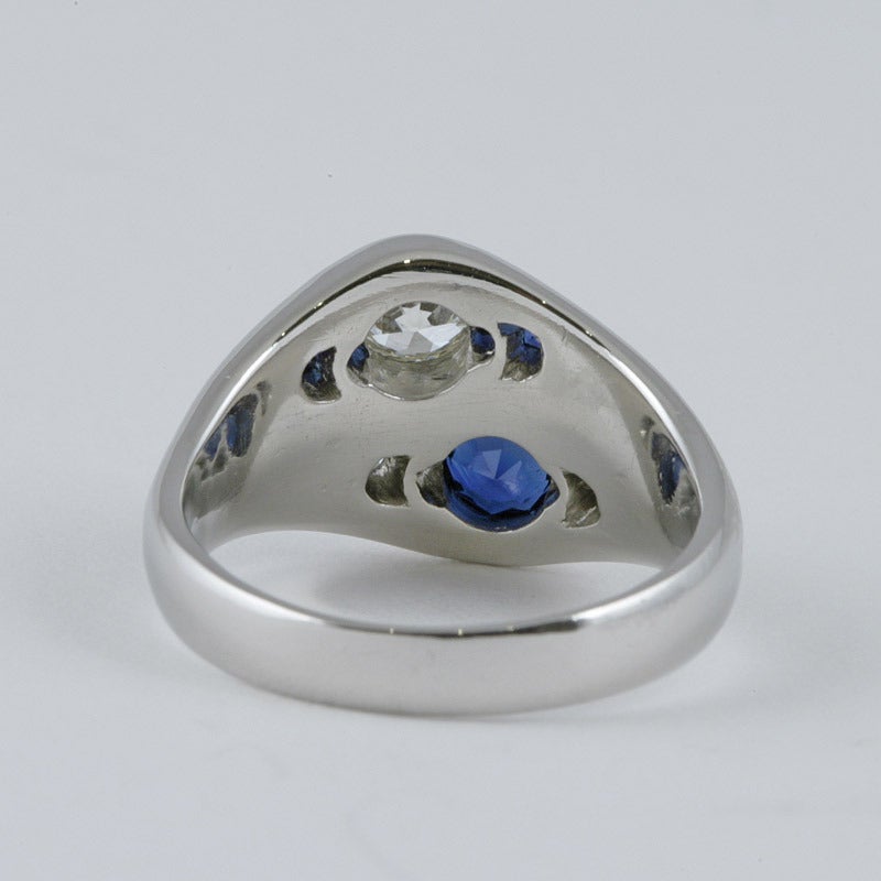Women's 1930s Art Deco Sapphire Diamond and Platinum Double Ring For Sale