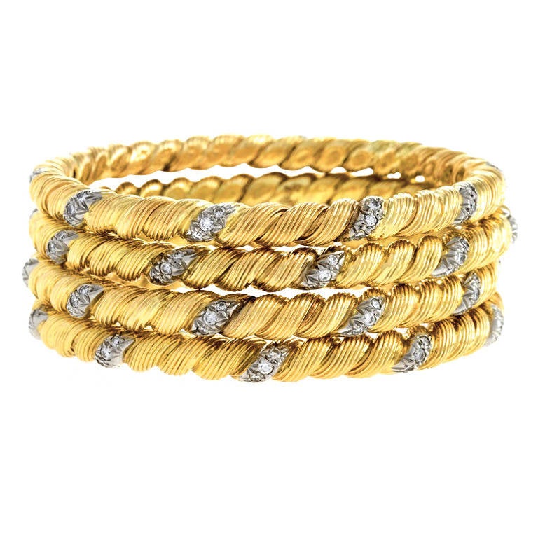 Van Cleef & Arpels Diamant-Gold-Platin-Armspangen-Set