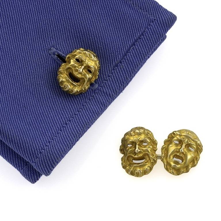 Antique Classical Tragedy and Comedy Gold Cuff Links
