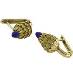 French Lapis Lazuli Gold Pine Cone Cuff Links